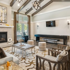 a living room with a fireplace